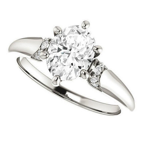 2.25Carat -9x7mm Oval Moissanite Accented Engagement Ring - Picture 2 of 15